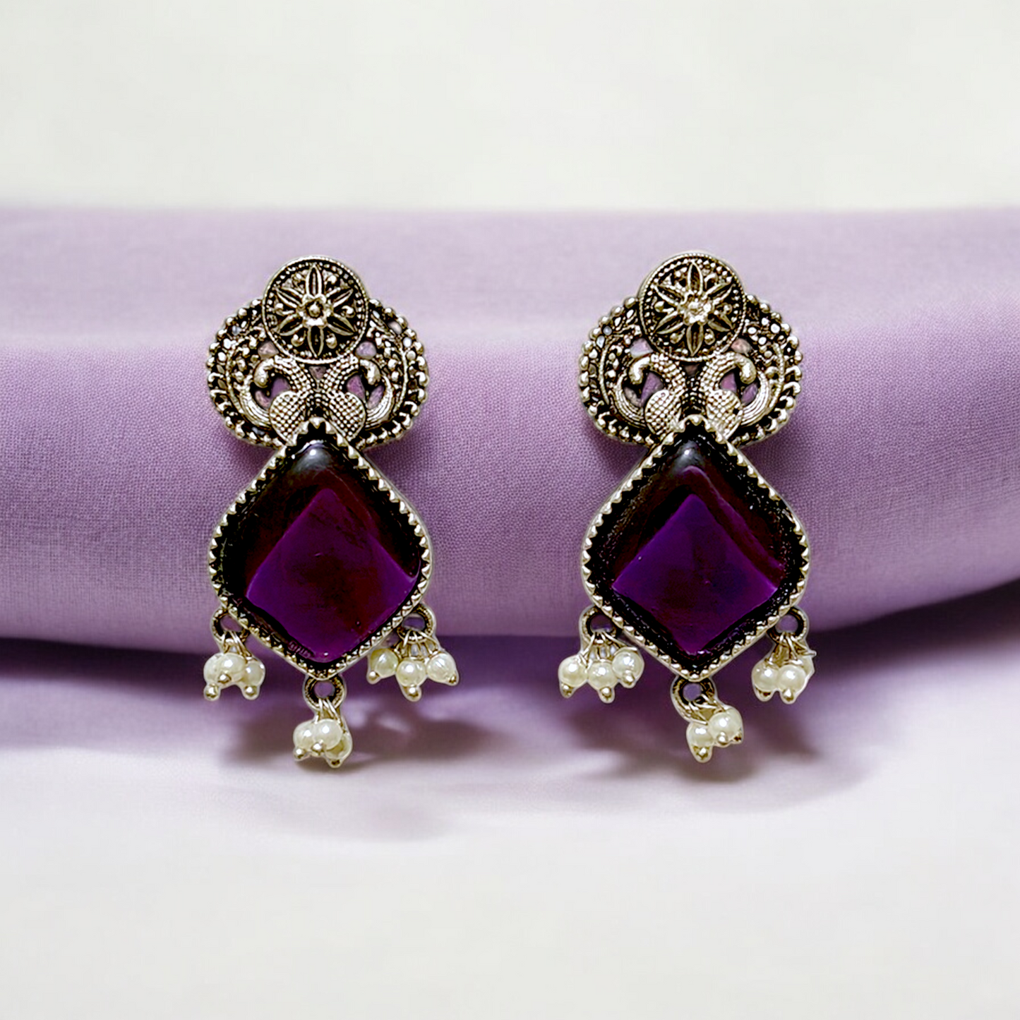 Amethyst Dangle Charm Hoops