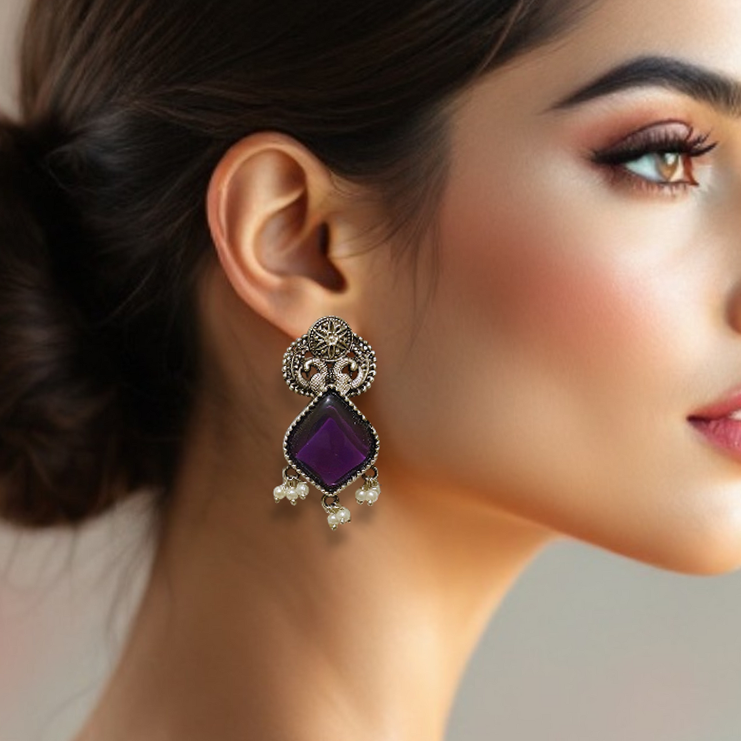 Amethyst Dangle Charm Hoops
