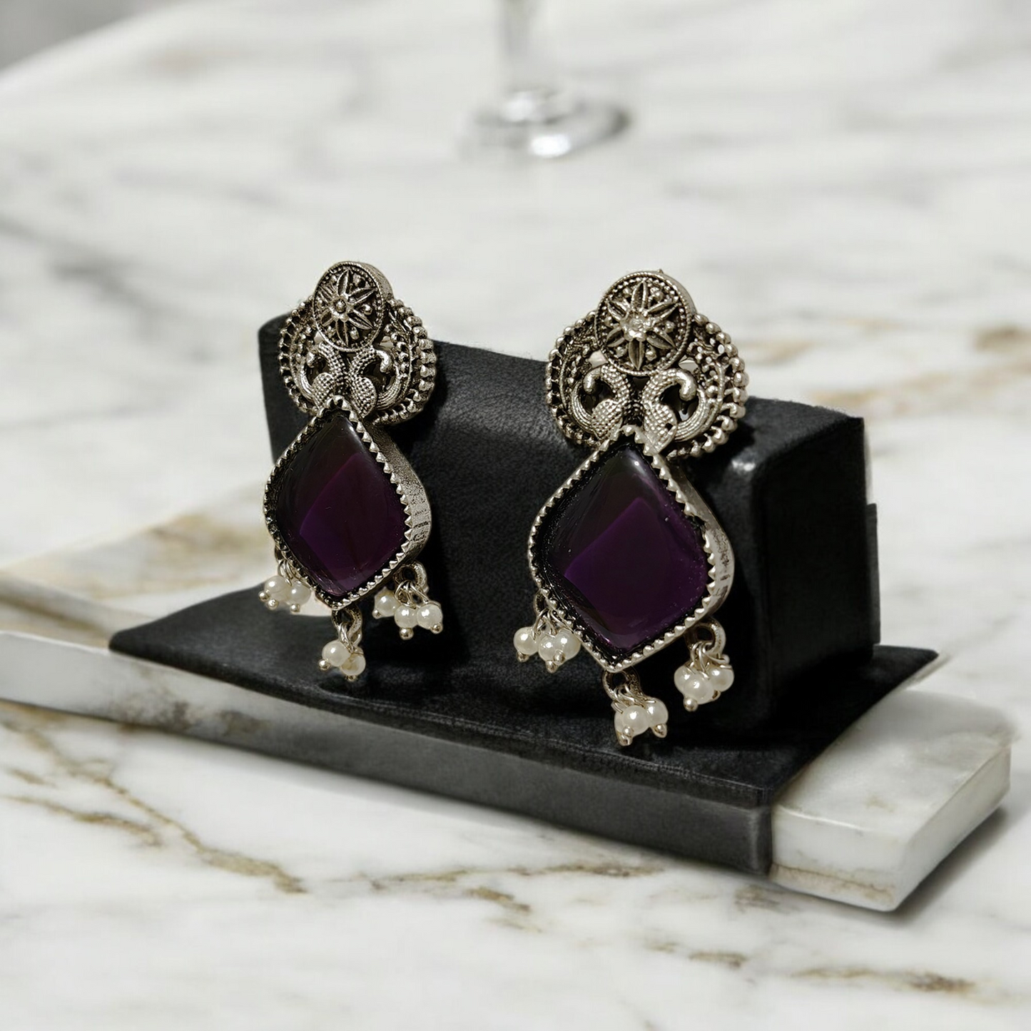 Amethyst Dangle Charm Hoops