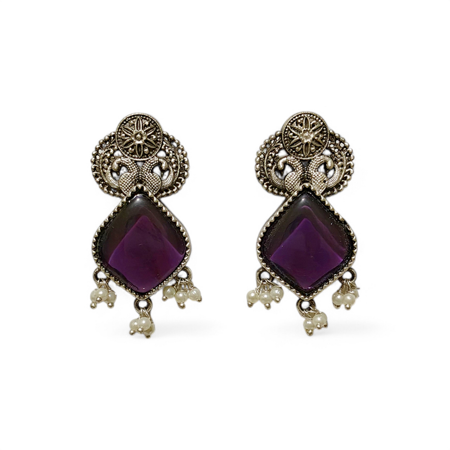 Amethyst Dangle Charm Hoops