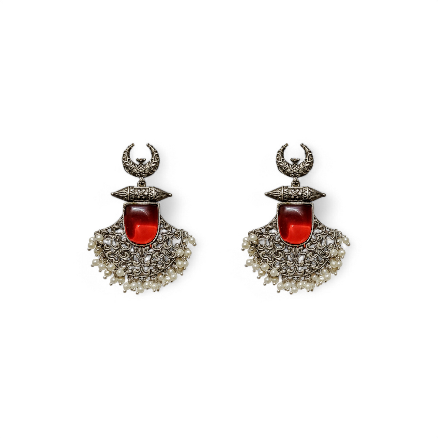 Crescent Moon Red Stone Hoops