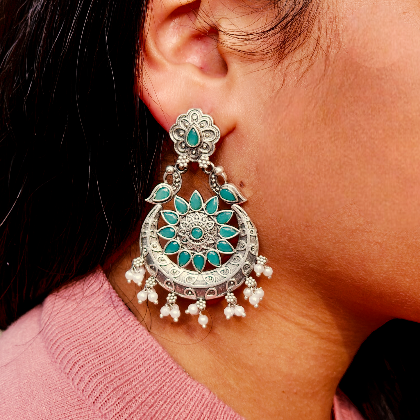 Ethnic Crescent Chandelier Hoops