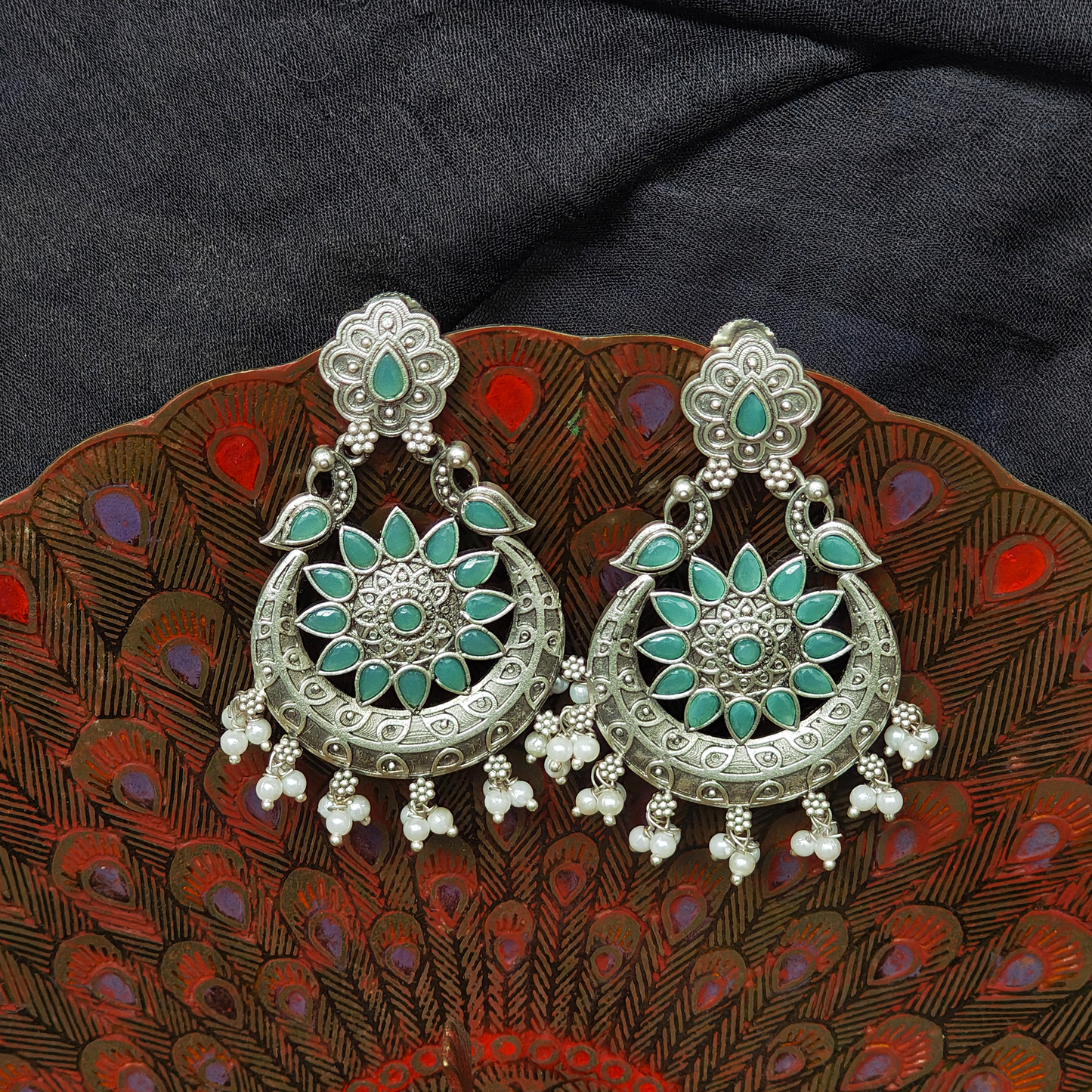 Ethnic Crescent Chandelier Hoops