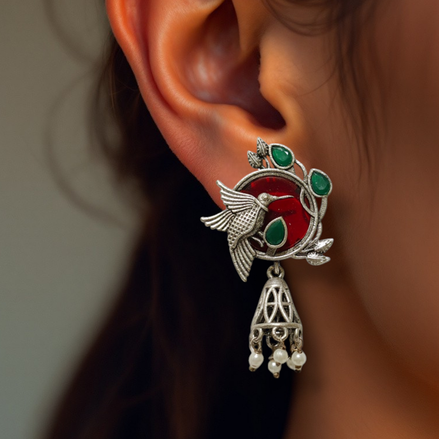 Hummingbird Charm Dangle Hoops