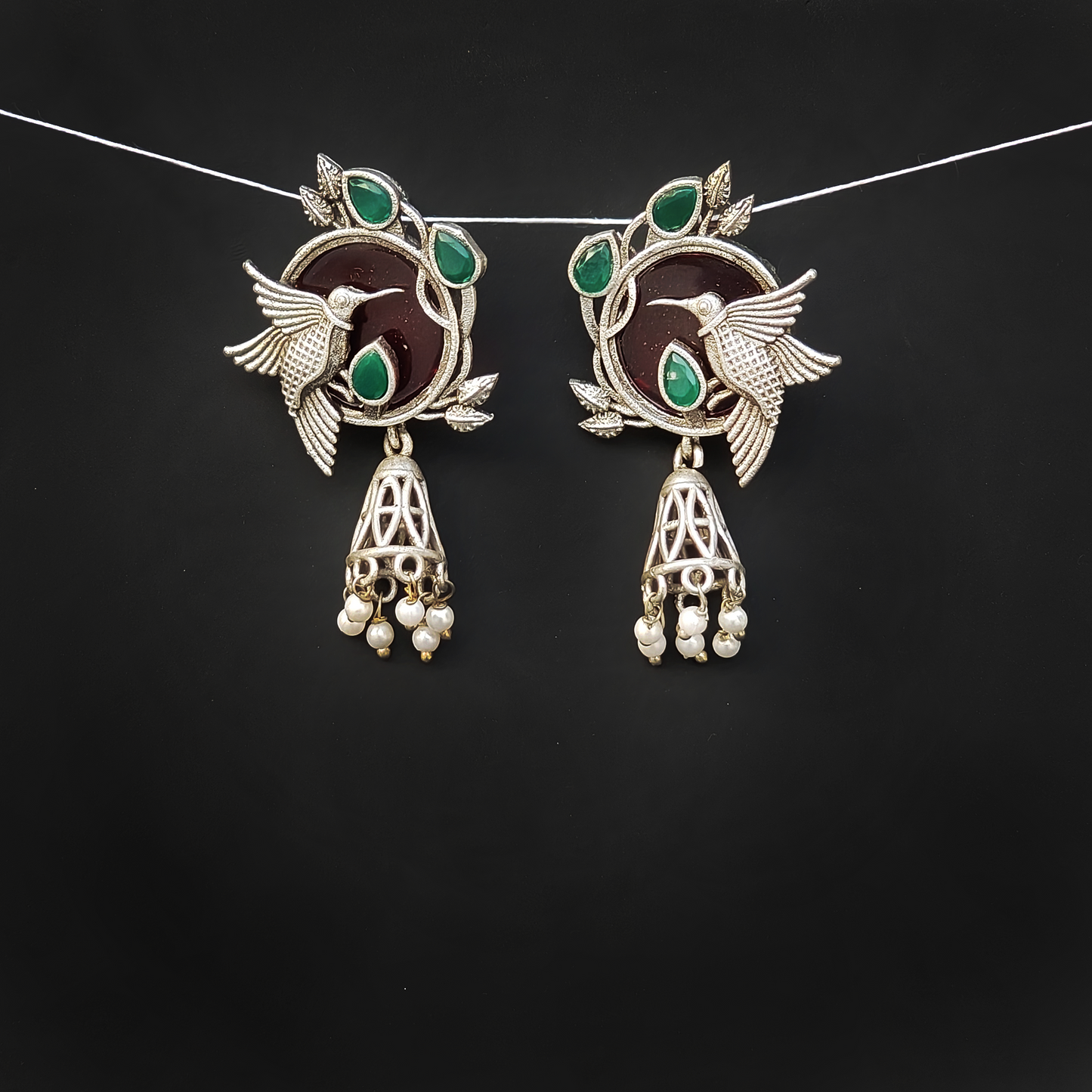 Hummingbird Charm Dangle Hoops