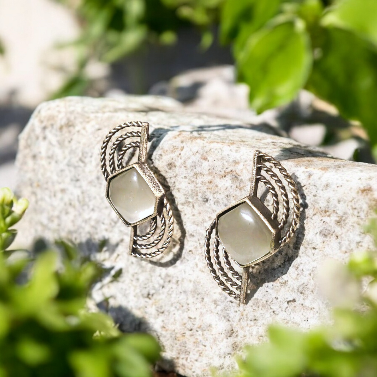 Moonstone Spiral Statement Earrings