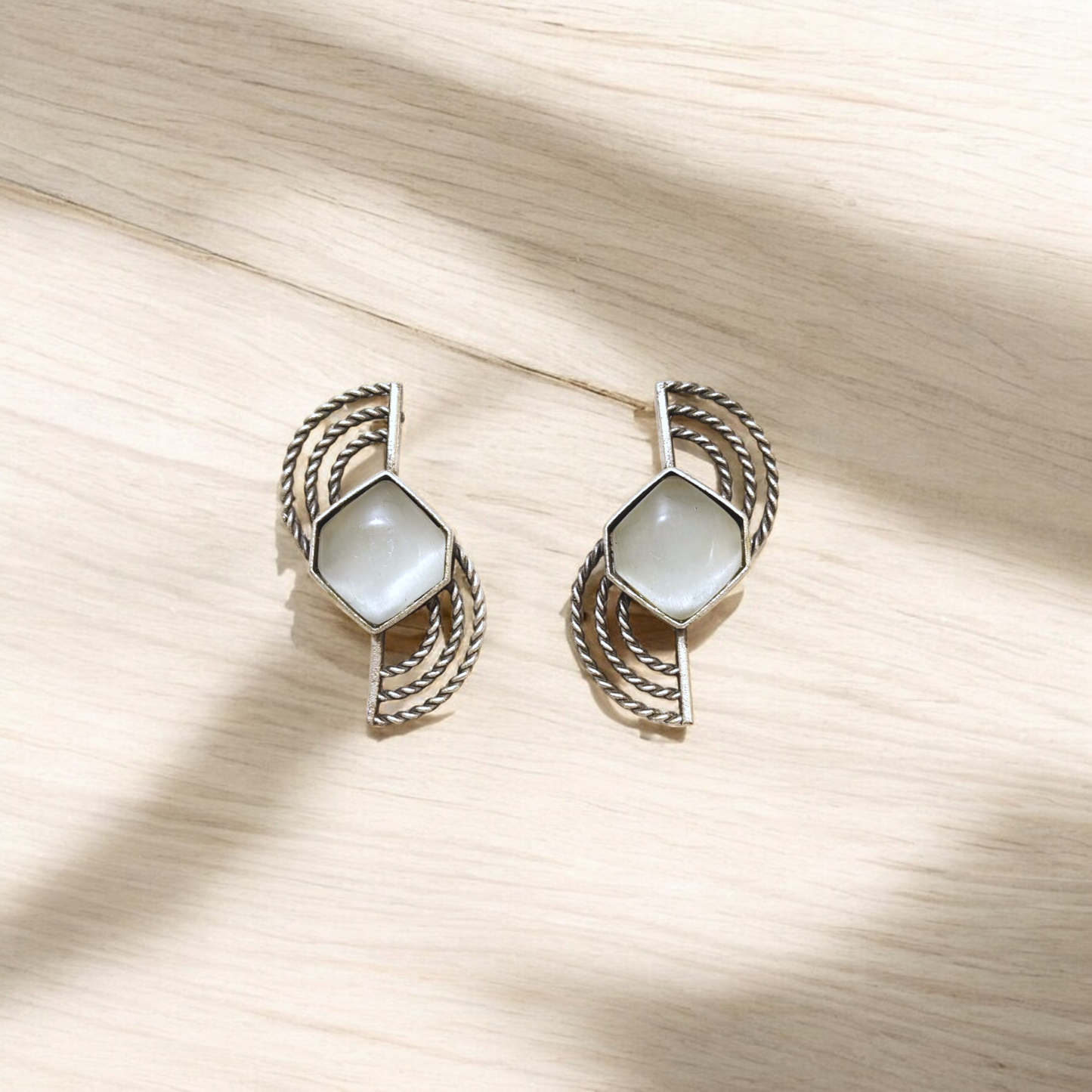 Moonstone Spiral Statement Earrings