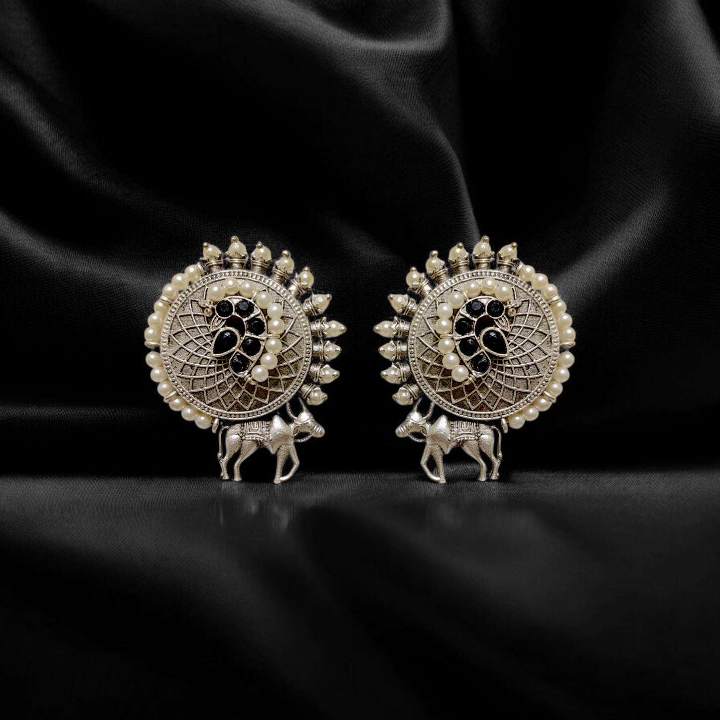 Oxidized Sunburst Bull Hoops