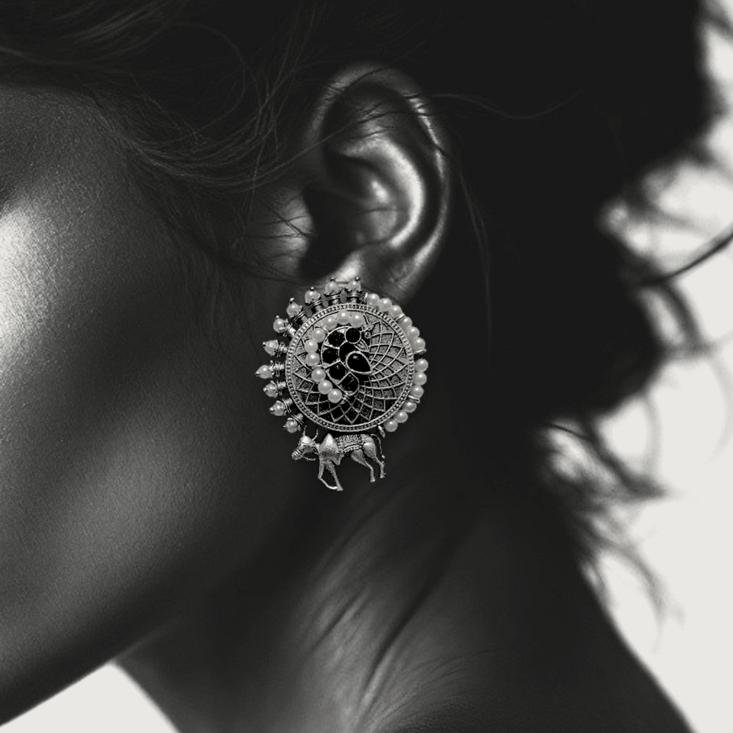 Oxidized Sunburst Bull Hoops