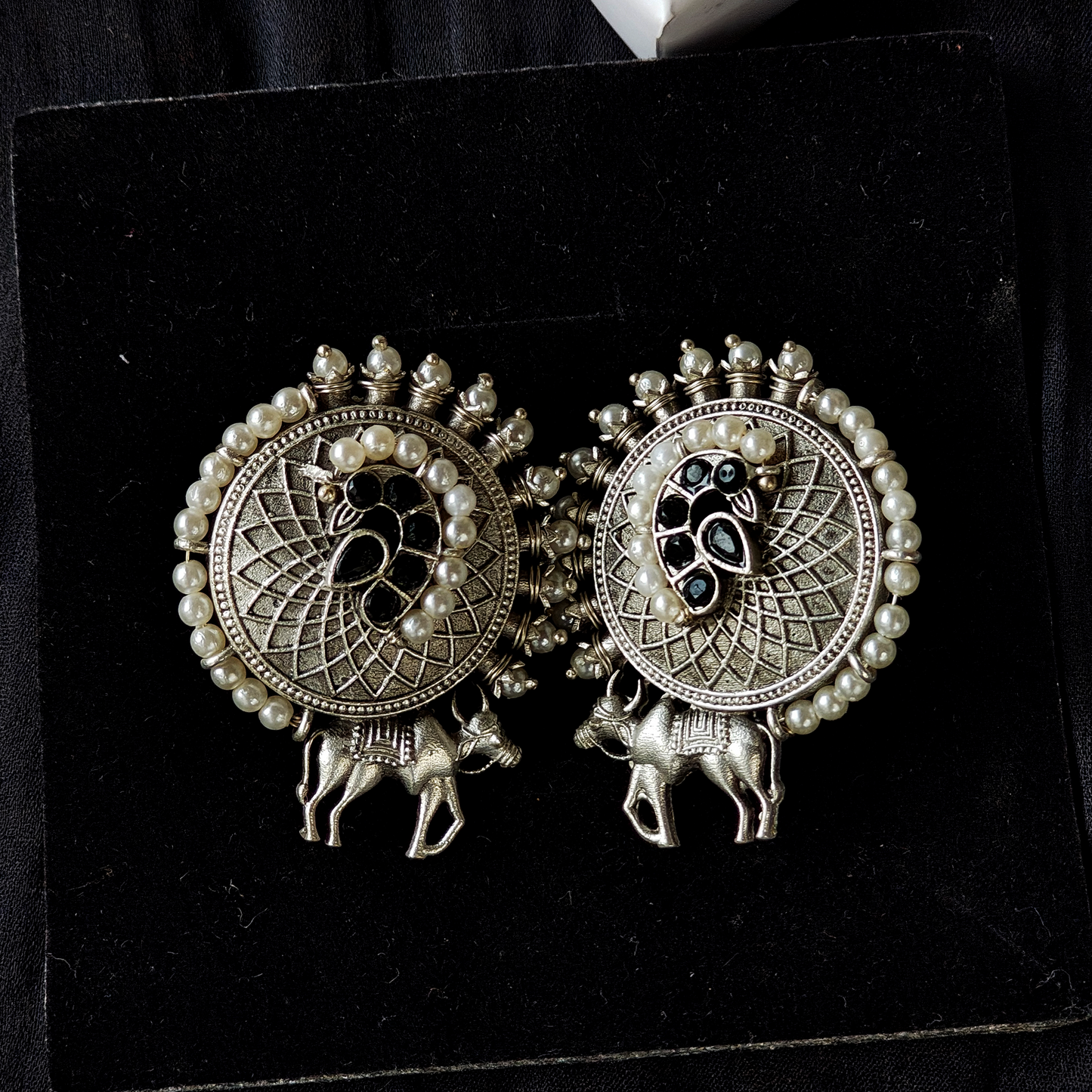 Oxidized Sunburst Bull Hoops