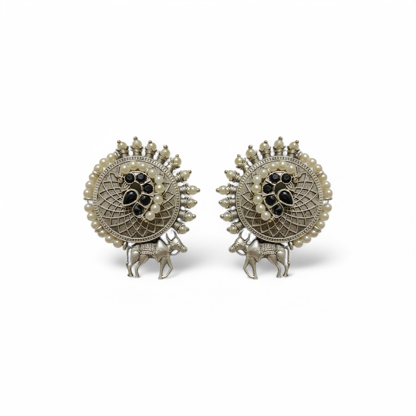 Oxidized Sunburst Bull Hoops