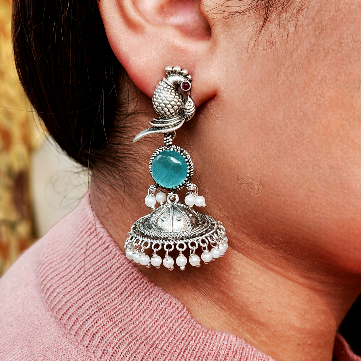 Parrot-Inspired Jhumka Drops