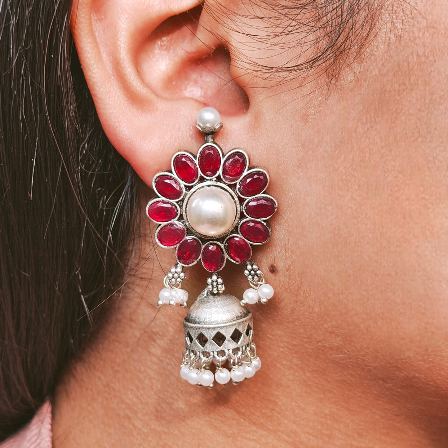 Pink Pearl Jhumka