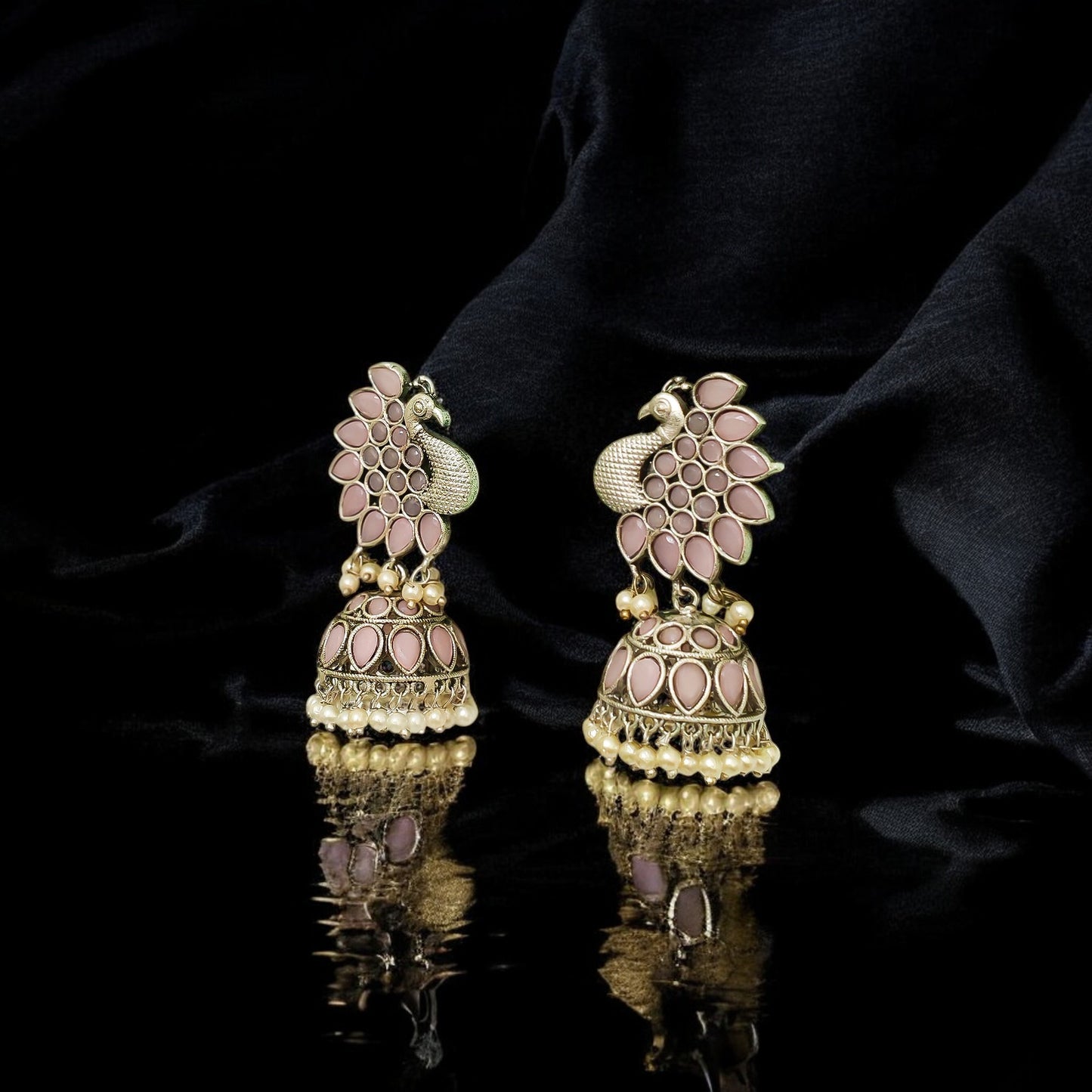 Rose Pink Peacock Jhumka Bells