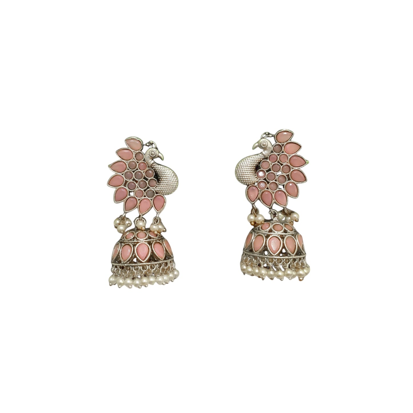 Rose Pink Peacock Jhumka Bells