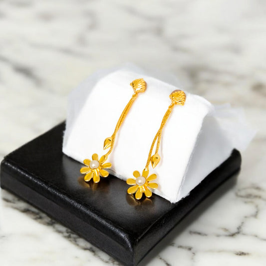 Golden Pearl Daisy Dangle