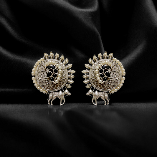 Oxidized Sunburst Bull Hoops