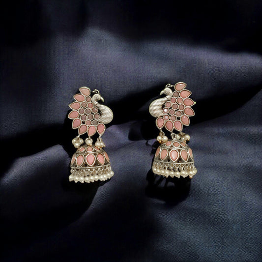 Rose Pink Peacock Jhumka Bells